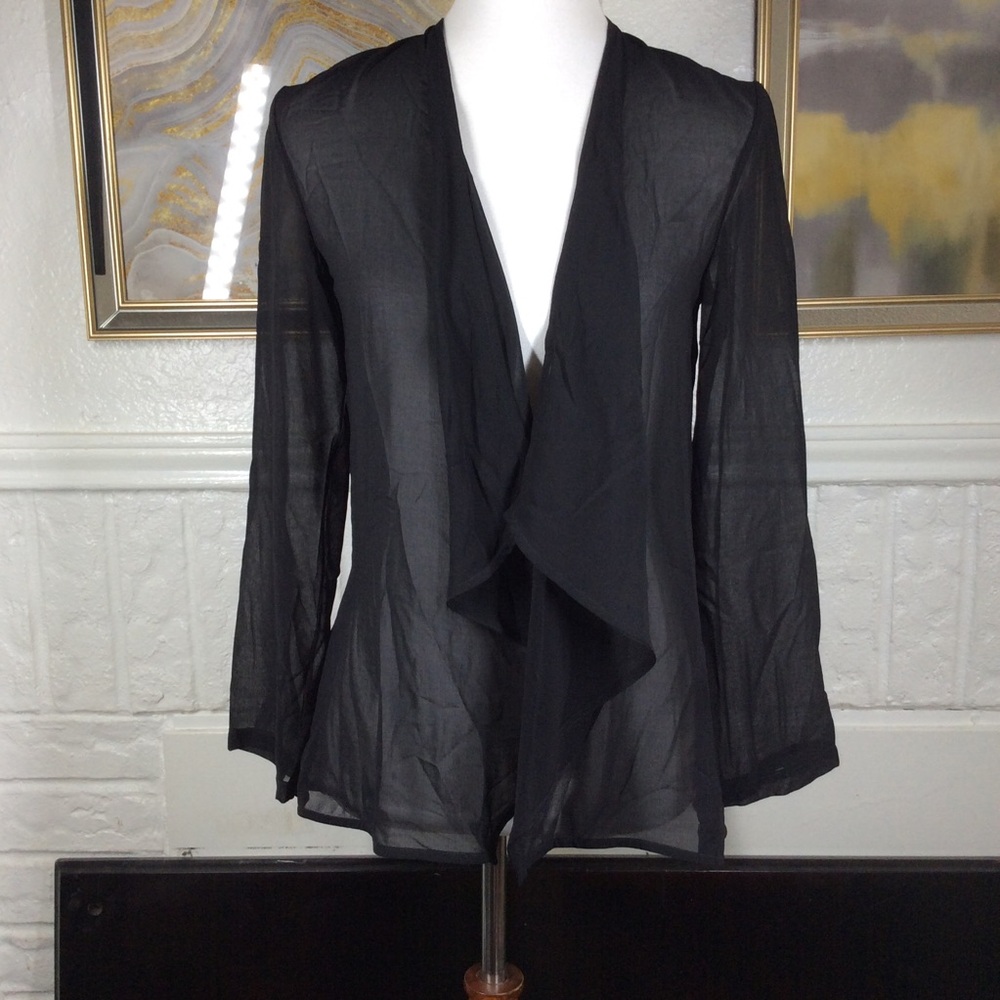 Ahí Ferrin NWT open Black Sheer Cardigan With Front Cascading Ruffle